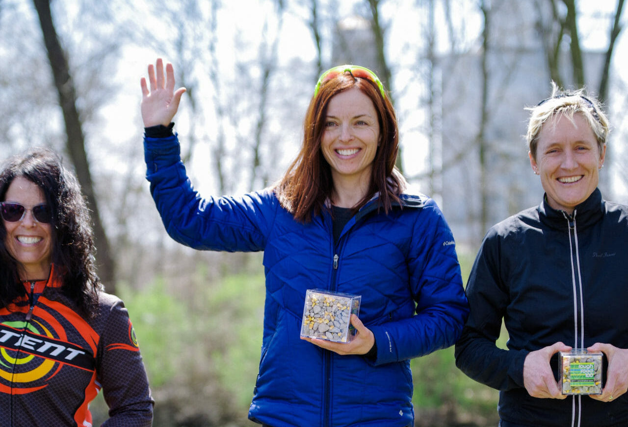Theia Friestedt on the top step - 2017 Rough Road 100 gravel race