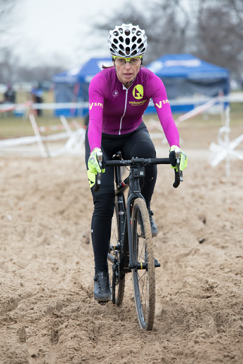 Theia Friestedt racing cyclocross on sand on Trek Boone at Montrose Beach, Chicago, IL